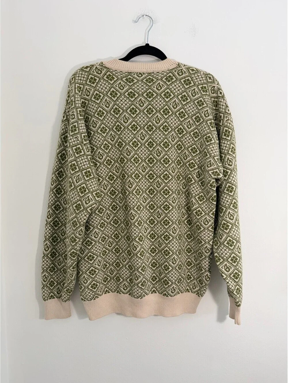 Vintage Pringle 100% Cotton Green Cream Geometric V-Neck Sweater Hong Kong